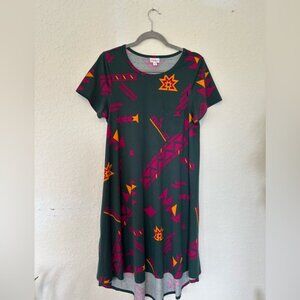 Boho LuLaRoe Carly Dress Geometric Print High-Low Swing Dress Size M